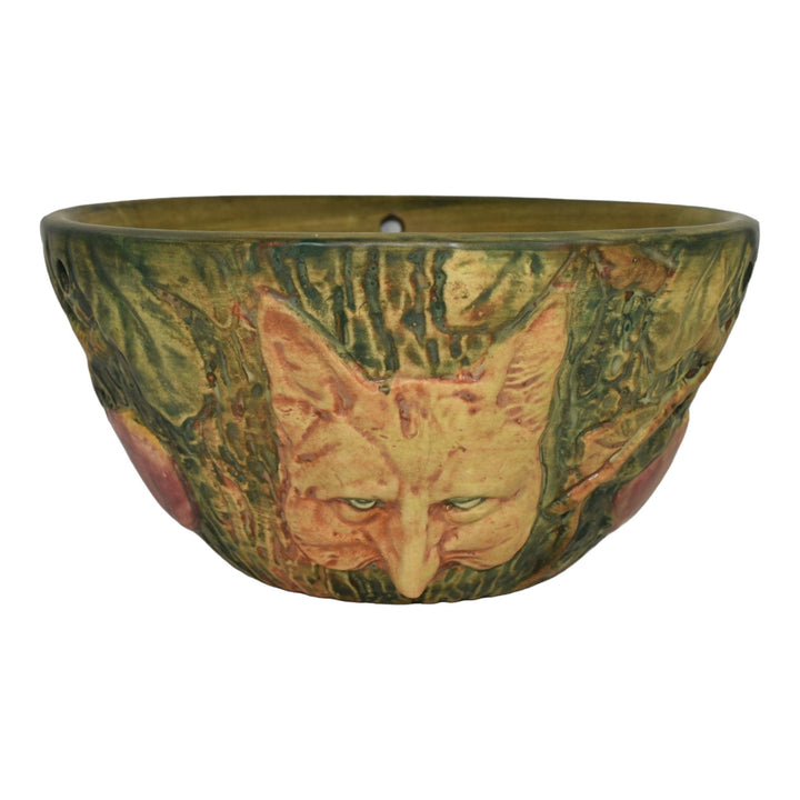 Weller Woodcraft 1920s Pottery Fox And Apples Green Brown Hanging Basket Planter
