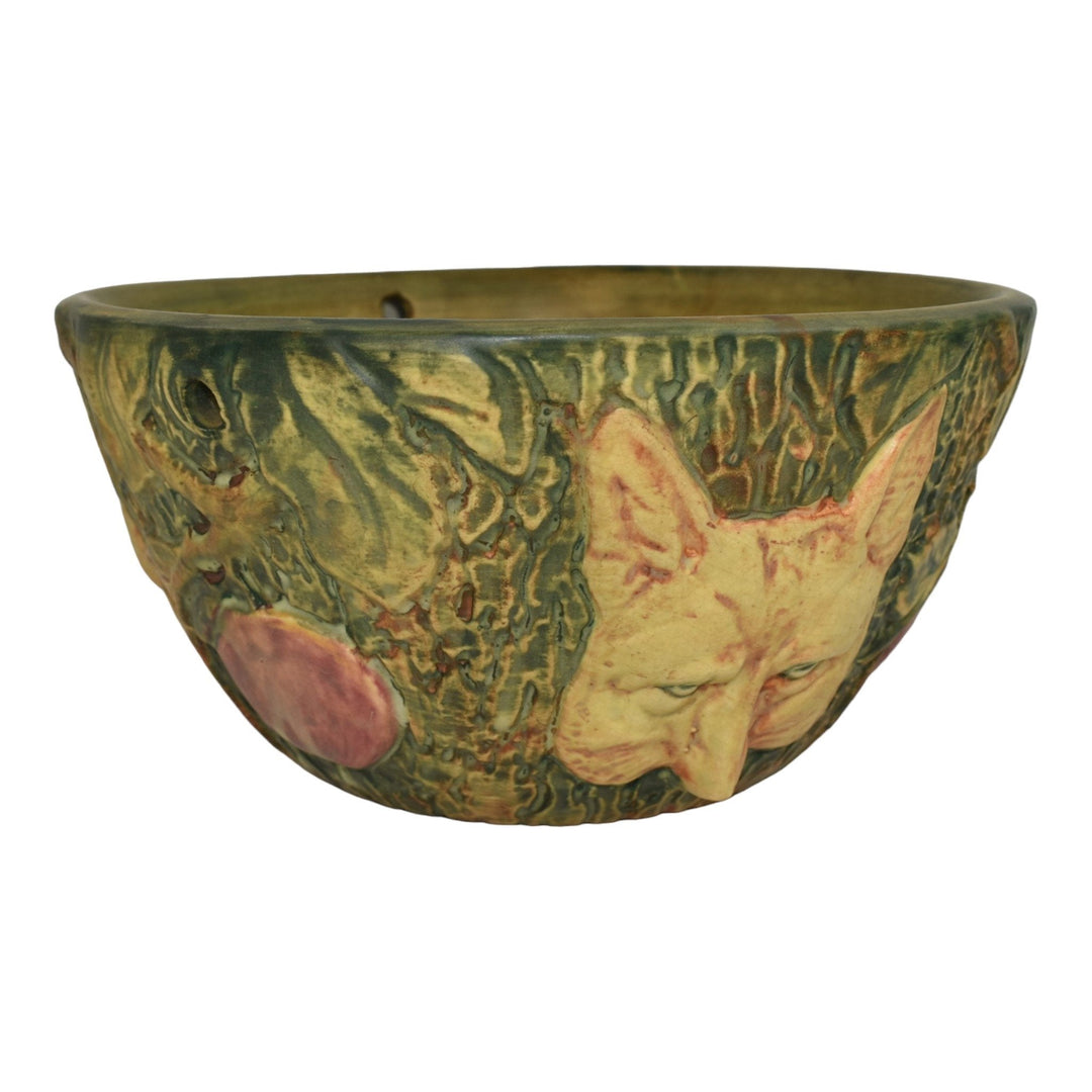 Weller Woodcraft 1920s Pottery Fox And Apples Green Brown Hanging Basket Planter