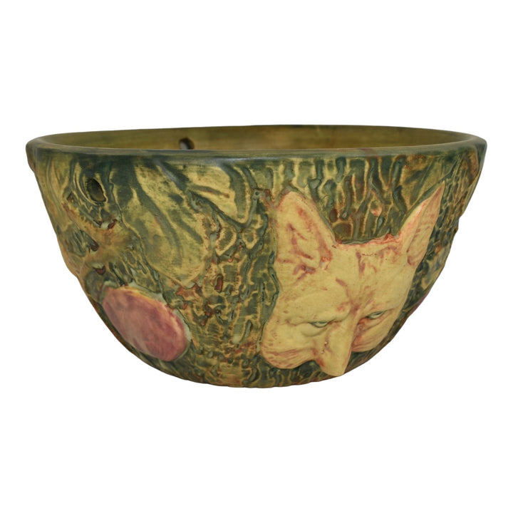 Weller Woodcraft 1920s Pottery Fox And Apples Green Brown Hanging Basket Planter