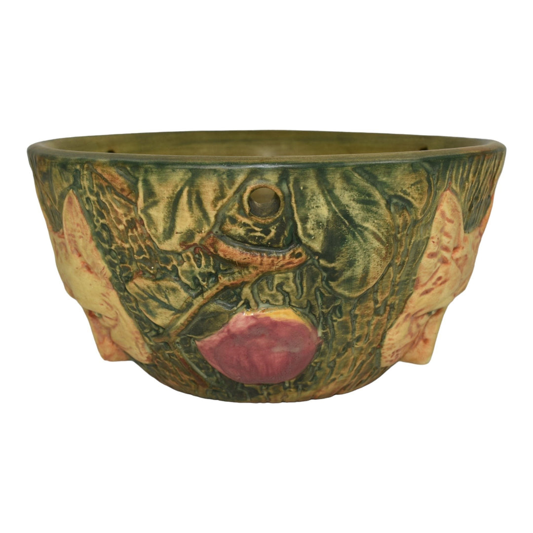 Weller Woodcraft 1920s Pottery Fox And Apples Green Brown Hanging Basket Planter