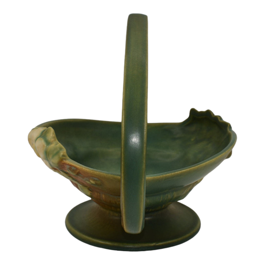 Roseville White Rose Green 1940 Vintage Art Pottery Ceramic Basket 362-8