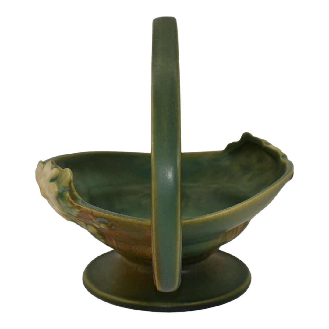 Roseville White Rose Green 1940 Vintage Art Pottery Ceramic Basket 362-8
