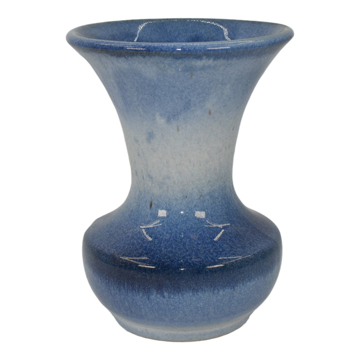 Morton Illinois Cliftwood 1920s Art Deco Pottery Blue Flaring Rim Ceramic Vase