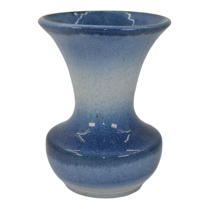 Morton Illinois Cliftwood 1920s Art Deco Pottery Blue Flaring Rim Ceramic Vase