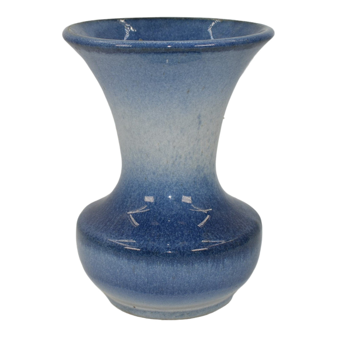 Morton Illinois Cliftwood 1920s Art Deco Pottery Blue Flaring Rim Ceramic Vase