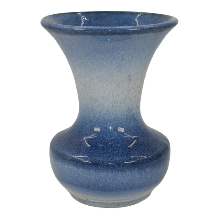 Morton Illinois Cliftwood 1920s Art Deco Pottery Blue Flaring Rim Ceramic Vase