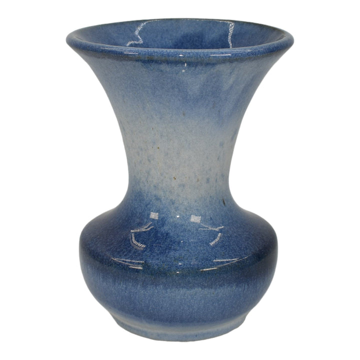 Morton Illinois Cliftwood 1920s Art Deco Pottery Blue Flaring Rim Ceramic Vase