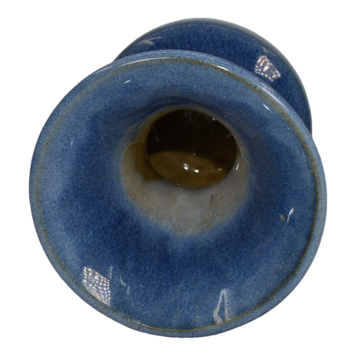 Morton Illinois Cliftwood 1920s Art Deco Pottery Blue Flaring Rim Ceramic Vase