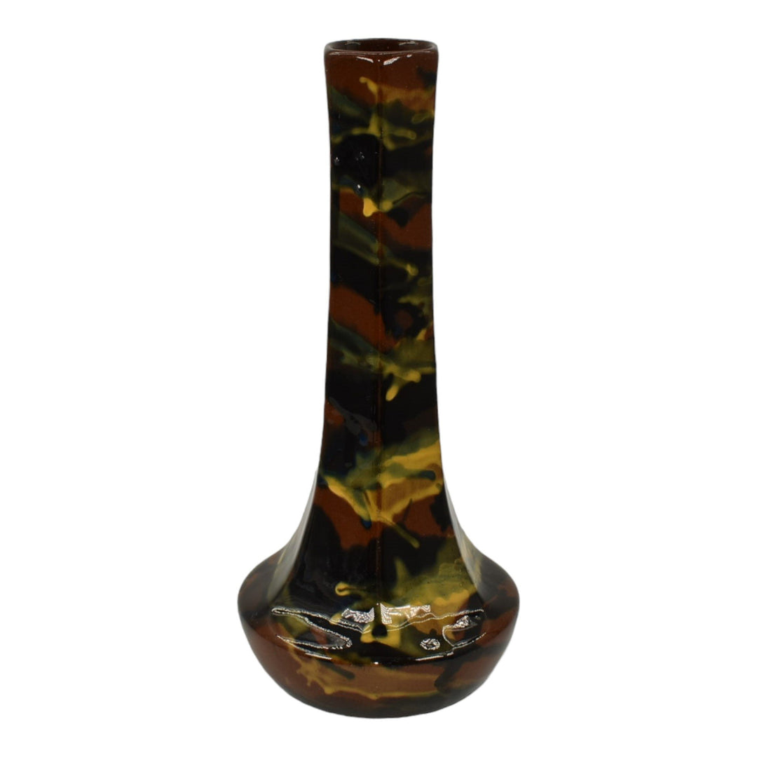 Peters and Reed Marbelized 1920s Art Pottery Brown Green Yellow Ceramic Vase 49 - Just Art Pottery