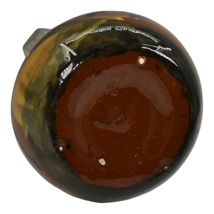 Peters and Reed Marbelized 1920s Art Pottery Brown Green Yellow Ceramic Vase 49 - Just Art Pottery