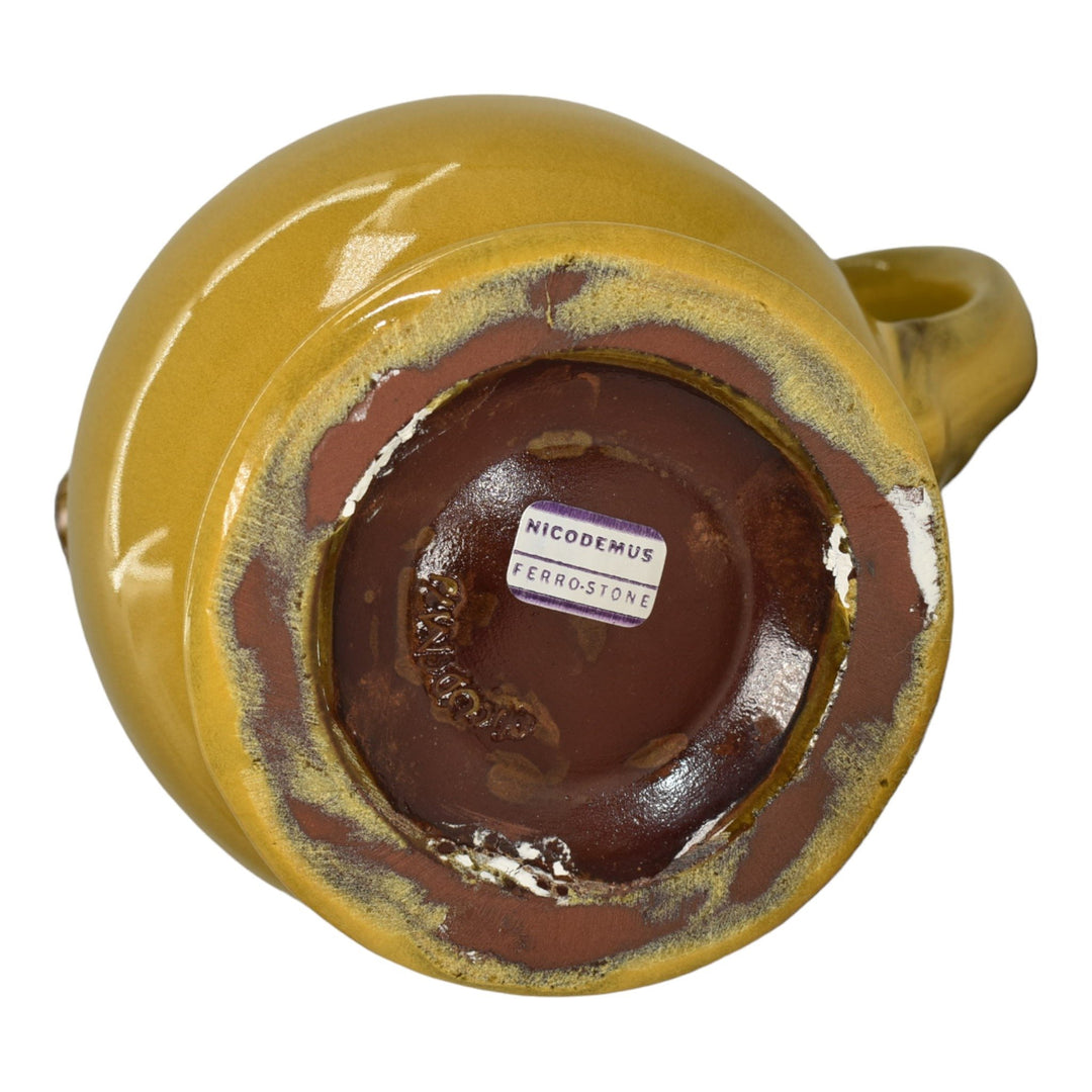 Nicodemus Vintage Mid Century Modern Art Pottery Yellow Ceramic Pitcher 84 - Just Art Pottery