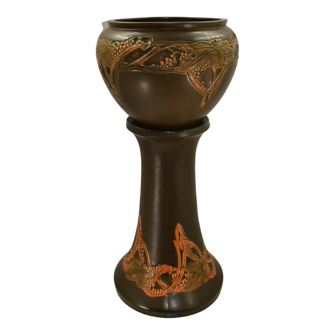 Roseville Rosecraft Vintage Brown 1925 Art Pottery Jardiniere Pedestal 607-10