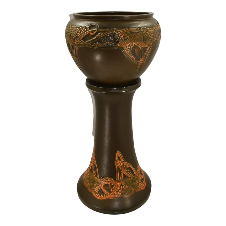 Roseville Rosecraft Vintage Brown 1925 Art Pottery Jardiniere Pedestal 607-10