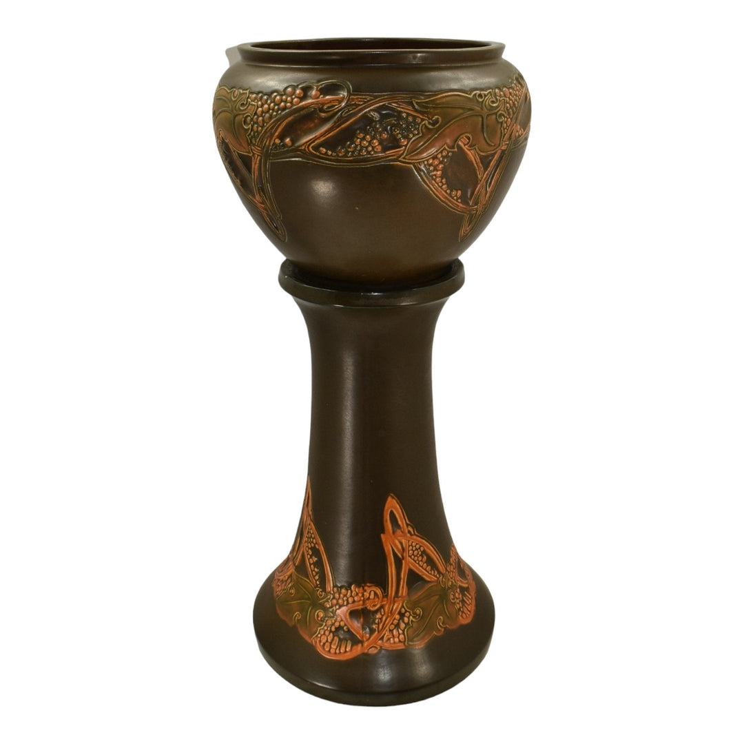 Roseville Rosecraft Vintage Brown 1925 Art Pottery Jardiniere Pedestal 607-10