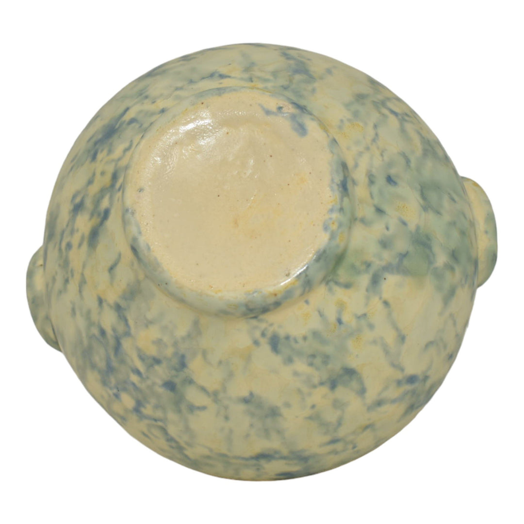 Camark 1930s Vintage Pottery Mottled Blue And White Ring Handled Vase - Just Art Pottery