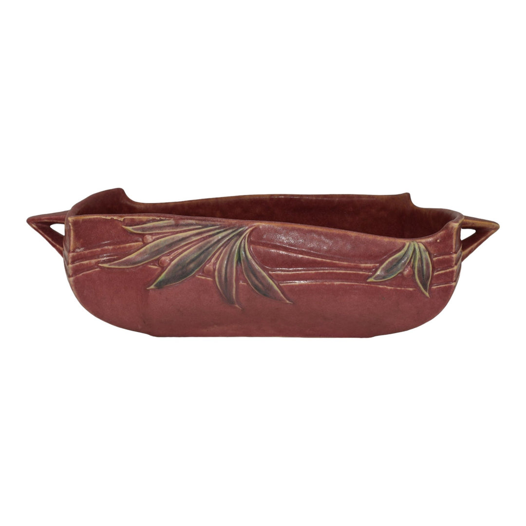 Roseville Velmoss II Rose 1935 Vintage Art Deco Pottery Console Bowl 266-6 - Just Art Pottery