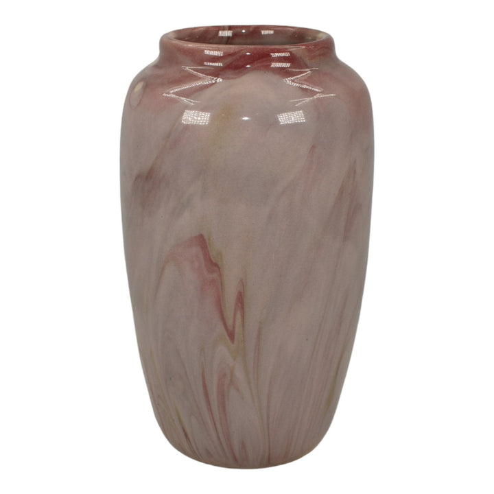 Weller Marbleized 1914 Vintage Art Deco Pottery Red Swirl Glaze Ceramic Vase