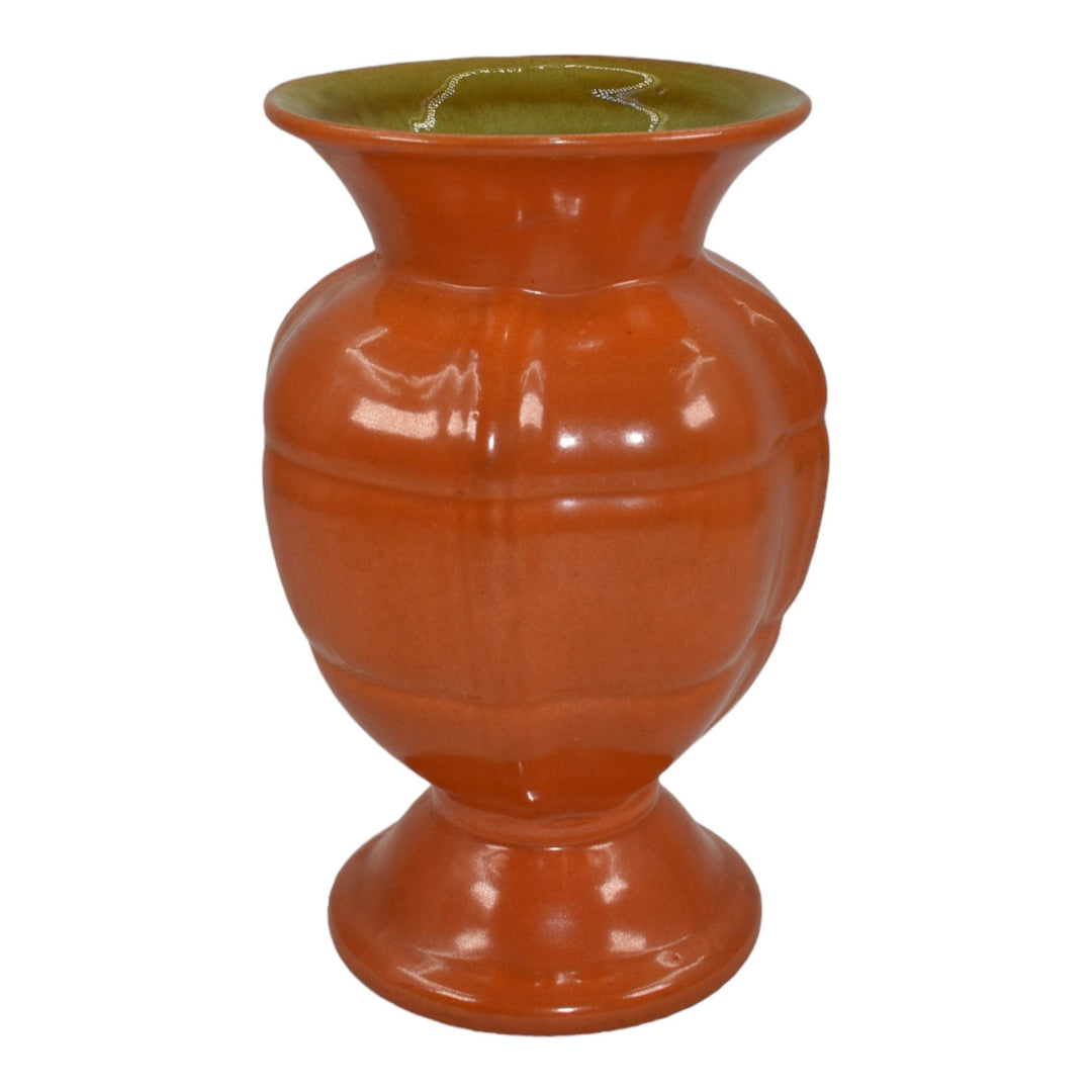 Stangl 1930s Vintage Art Deco Pottery Tangerine Orange Green Ceramic Vase 1906
