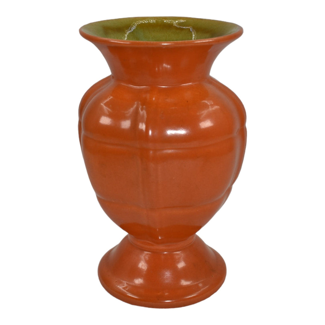 Stangl 1930s Vintage Art Deco Pottery Tangerine Orange Green Ceramic Vase 1906