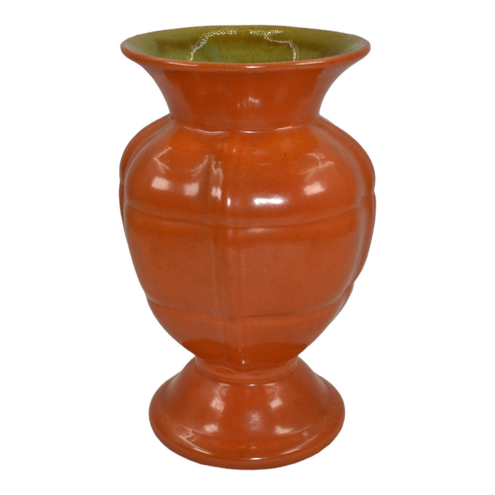 Stangl 1930s Vintage Art Deco Pottery Tangerine Orange Green Ceramic Vase 1906