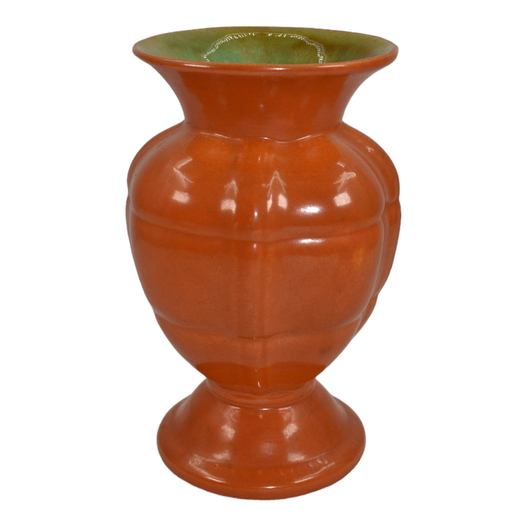 Stangl 1930s Vintage Art Deco Pottery Tangerine Orange Green Ceramic Vase 1906