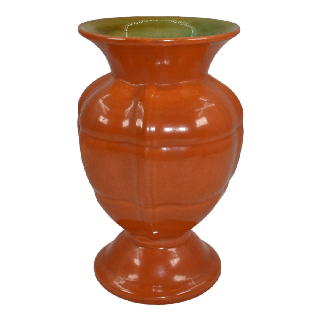 Stangl 1930s Vintage Art Deco Pottery Tangerine Orange Green Ceramic Vase 1906