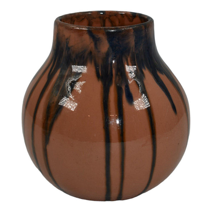 Peters And Reed Shadow Ware 1920s Vintage Art Pottery Brown Black Drip Vase 751