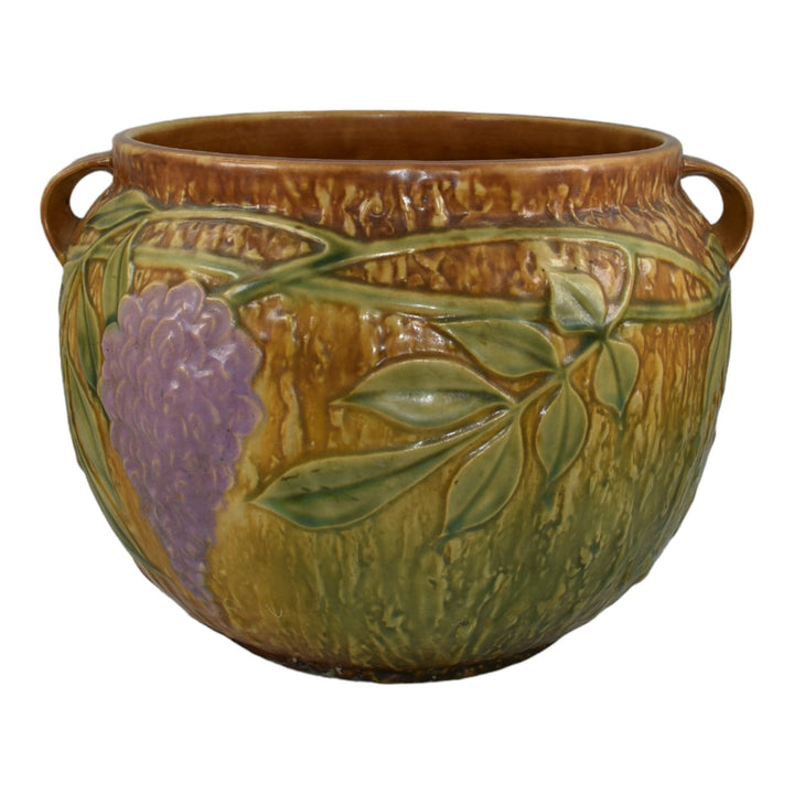 Roseville Wisteria Tan 1933 Vintage Art Pottery Ceramic Jardiniere Planter 628-8 - Just Art Pottery