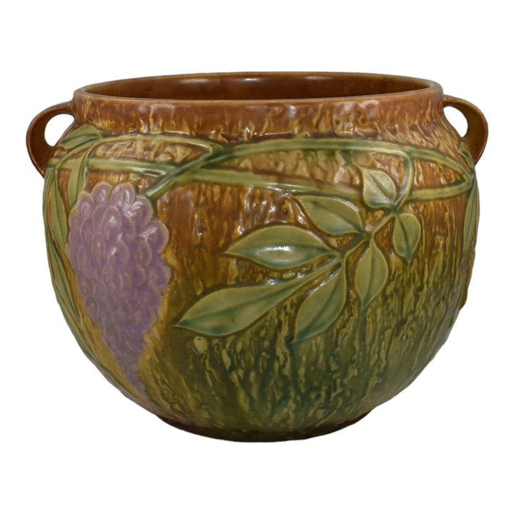 Roseville Wisteria Tan 1933 Vintage Art Pottery Ceramic Jardiniere Planter 628-8 - Just Art Pottery
