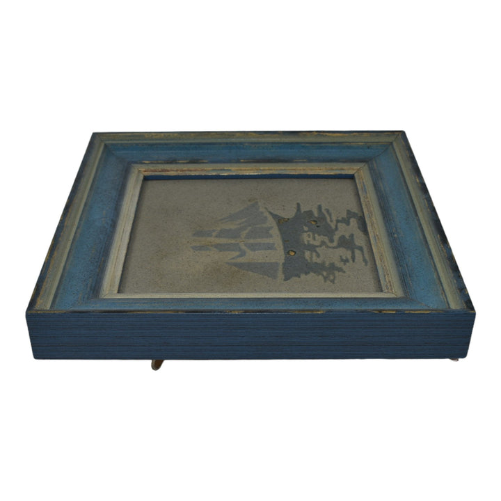 Marblehead Vintage Arts and Crafts Pottery Sailing Ship Gray Framed Ceramic Tile