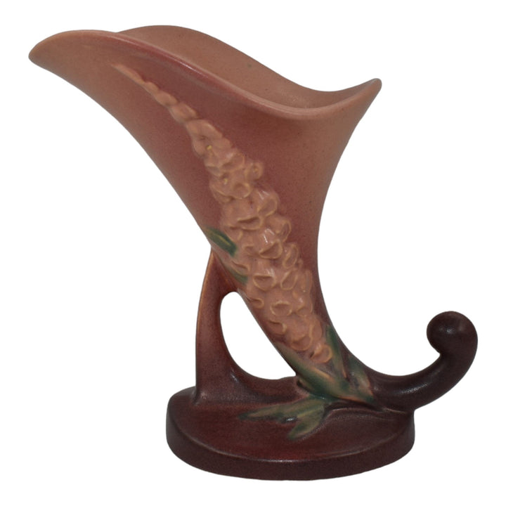 Roseville Foxglove Pink 1942 Vintage Art Deco Pottery Cornucopia Vase 164-8