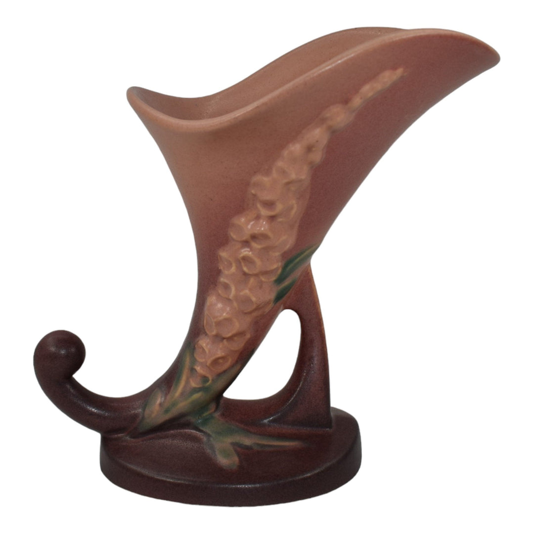 Roseville Foxglove Pink 1942 Vintage Art Deco Pottery Cornucopia Vase 164-8