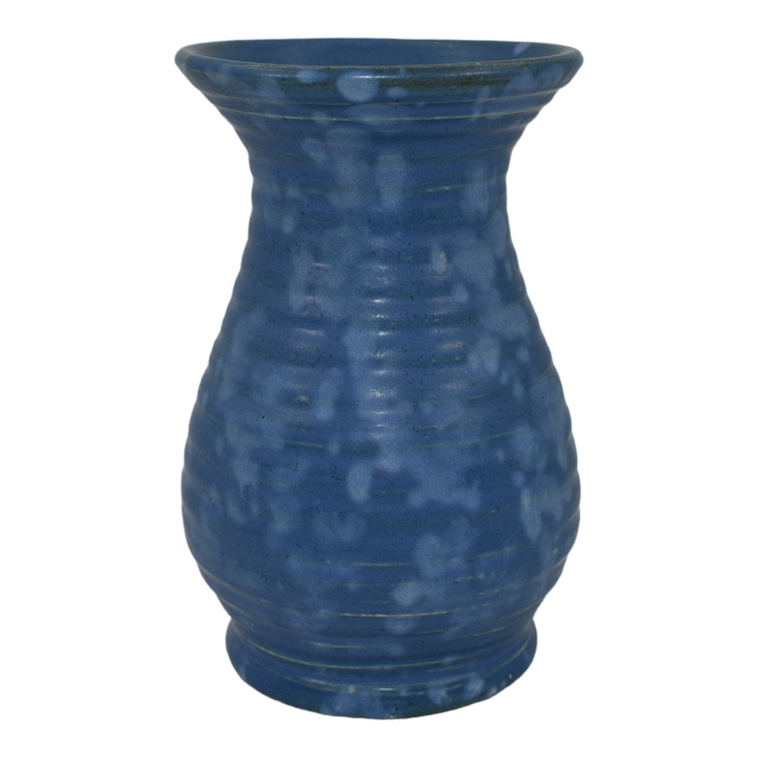 Camark 1930s Vintage Art Deco Pottery Mottled Blue Ceramic Vase