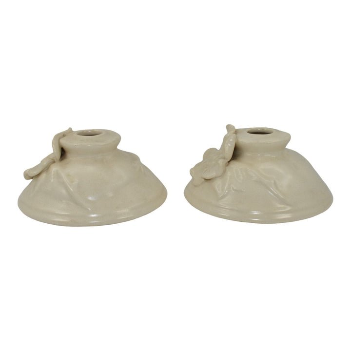 Weller Ivoris Rosemont 1930s Vintage Art Pottery White Floral Candle Holders