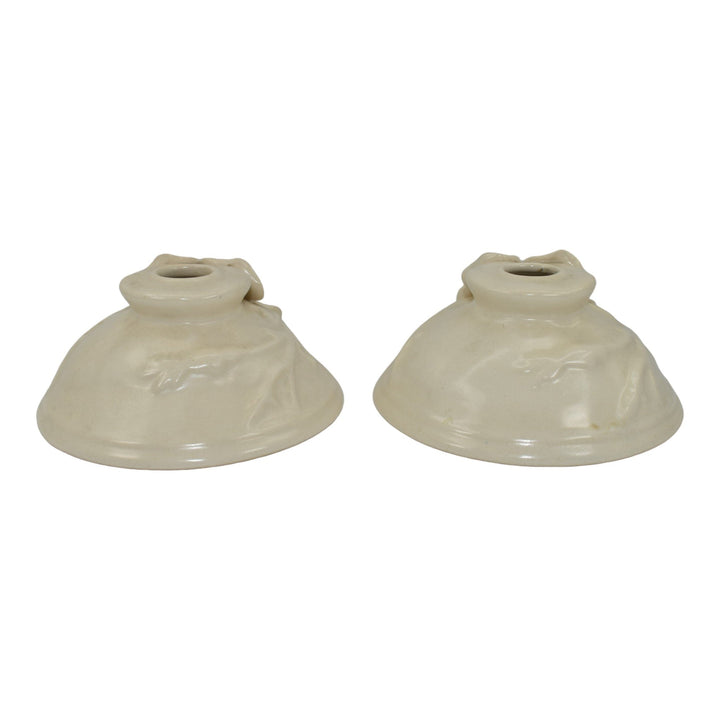 Weller Ivoris Rosemont 1930s Vintage Art Pottery White Floral Candle Holders - Just Art Pottery