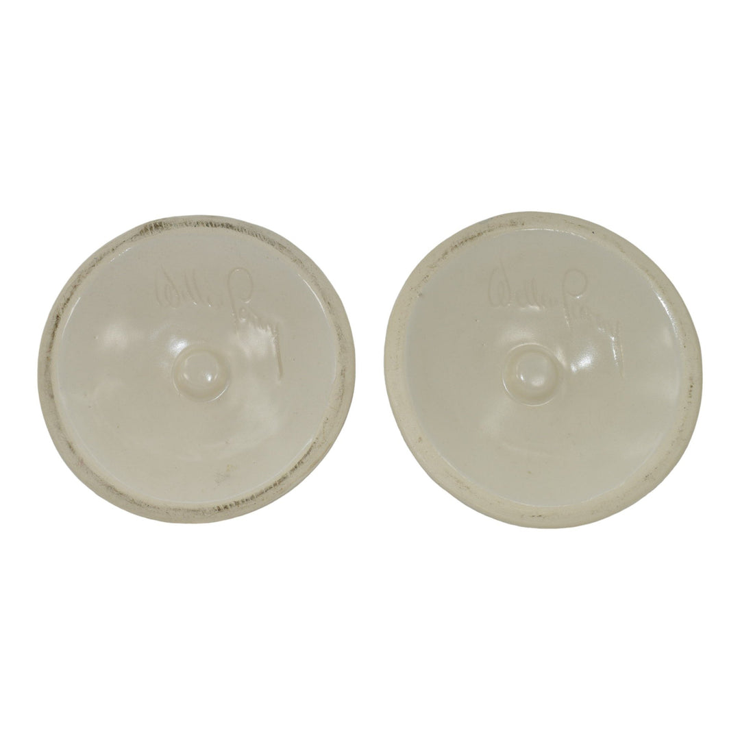 Weller Ivoris Rosemont 1930s Vintage Art Pottery White Floral Candle Holders - Just Art Pottery