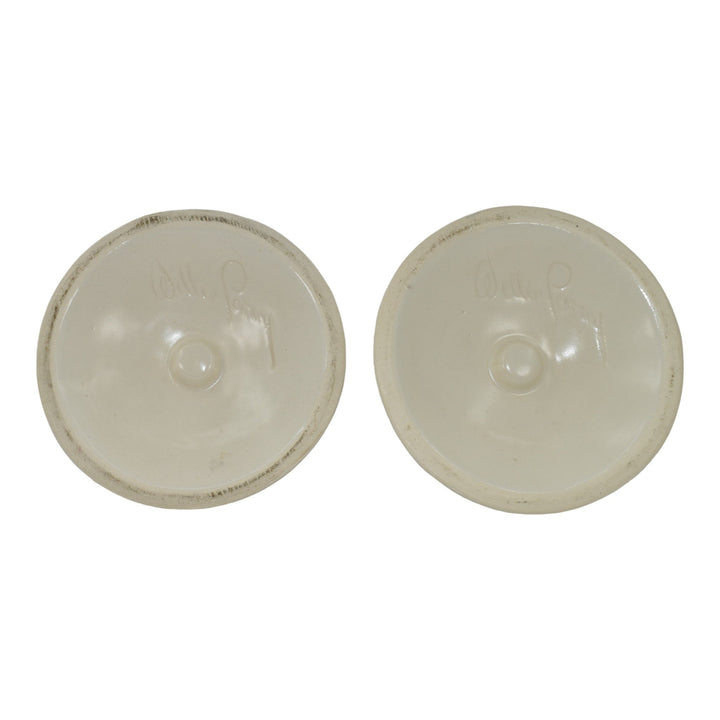 Weller Ivoris Rosemont 1930s Vintage Art Pottery White Floral Candle Holders - Just Art Pottery