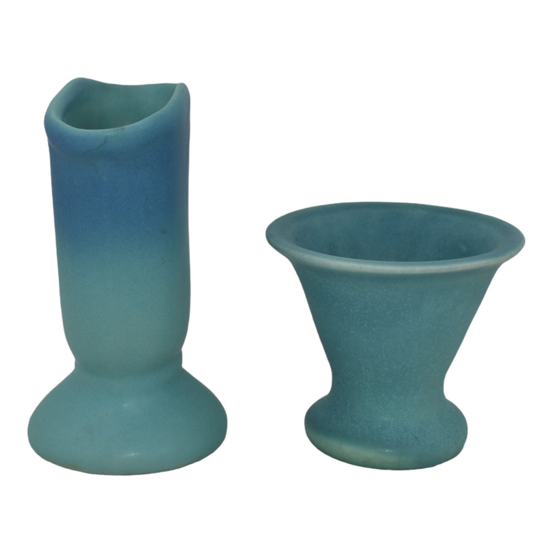 Van Briggle 1940s Vintage Art Deco Pottery Pair Of Blue Ceramic Vases