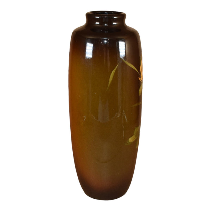 Owens Utopian Early 1900s Vintage Art Pottery Standard Glaze Clover Lamp Vase - Just Art Pottery