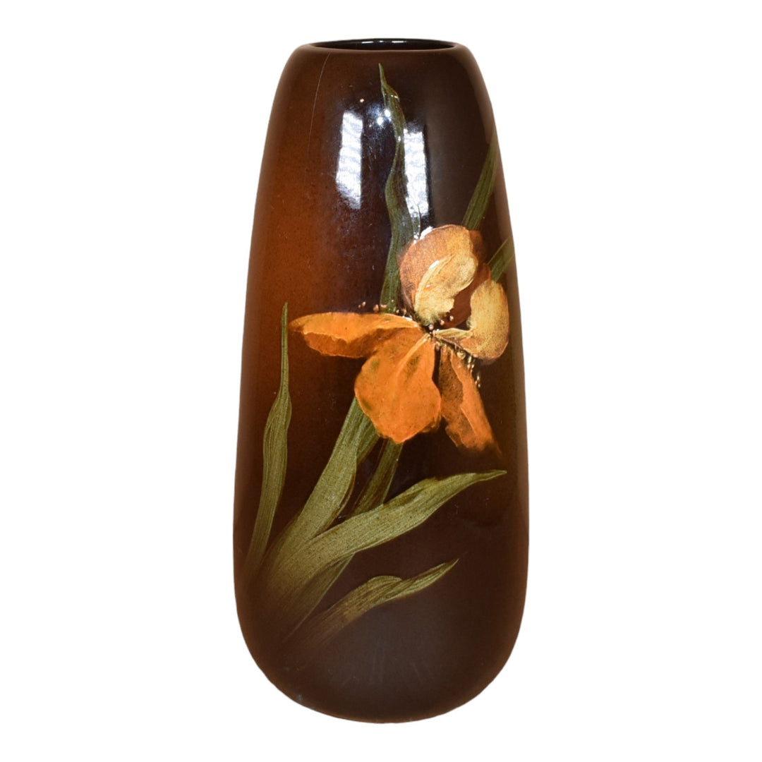 Owens Utopian 1900s Vintage Art Pottery Hand Painted Iris Factory Lamp Base S6 - Just Art Pottery