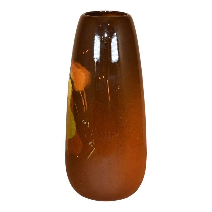 Owens Utopian 1900s Vintage Art Pottery Hand Painted Leaves Factory Lamp Vase S6 - Just Art Pottery
