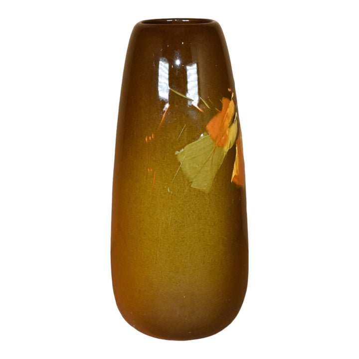 Owens Utopian 1900s Vintage Art Pottery Hand Painted Leaves Factory Lamp Vase S6 - Just Art Pottery