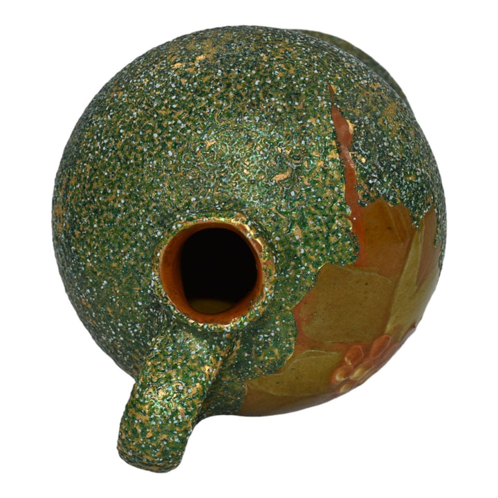 Owens Opalesce Utopian 1900s Vintage Art Pottery Floral Green Ceramic Jug 793