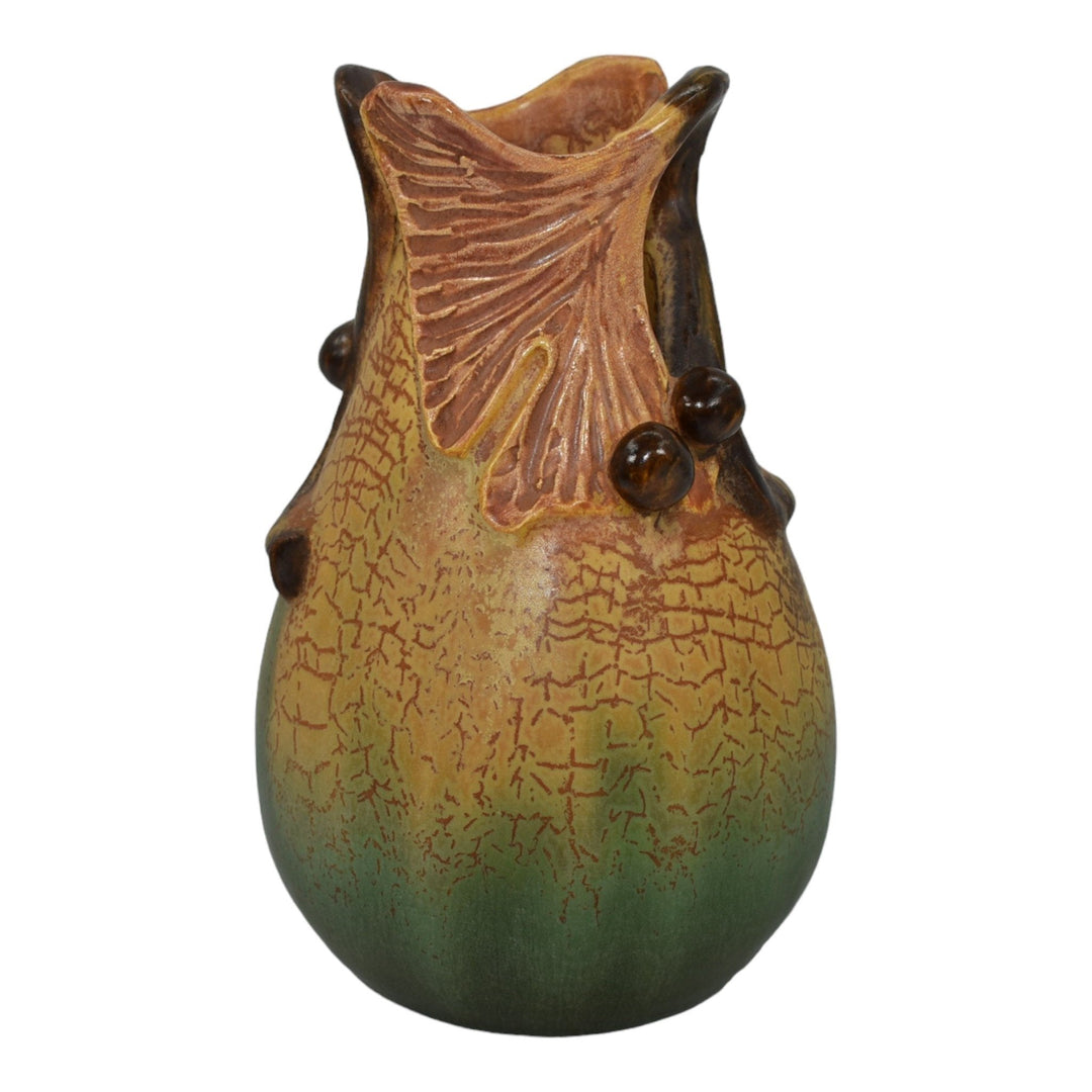 Ephraim Faience 2014 Hand Made Pottery Experimental Ginkgo Leaves Ceramic Vase