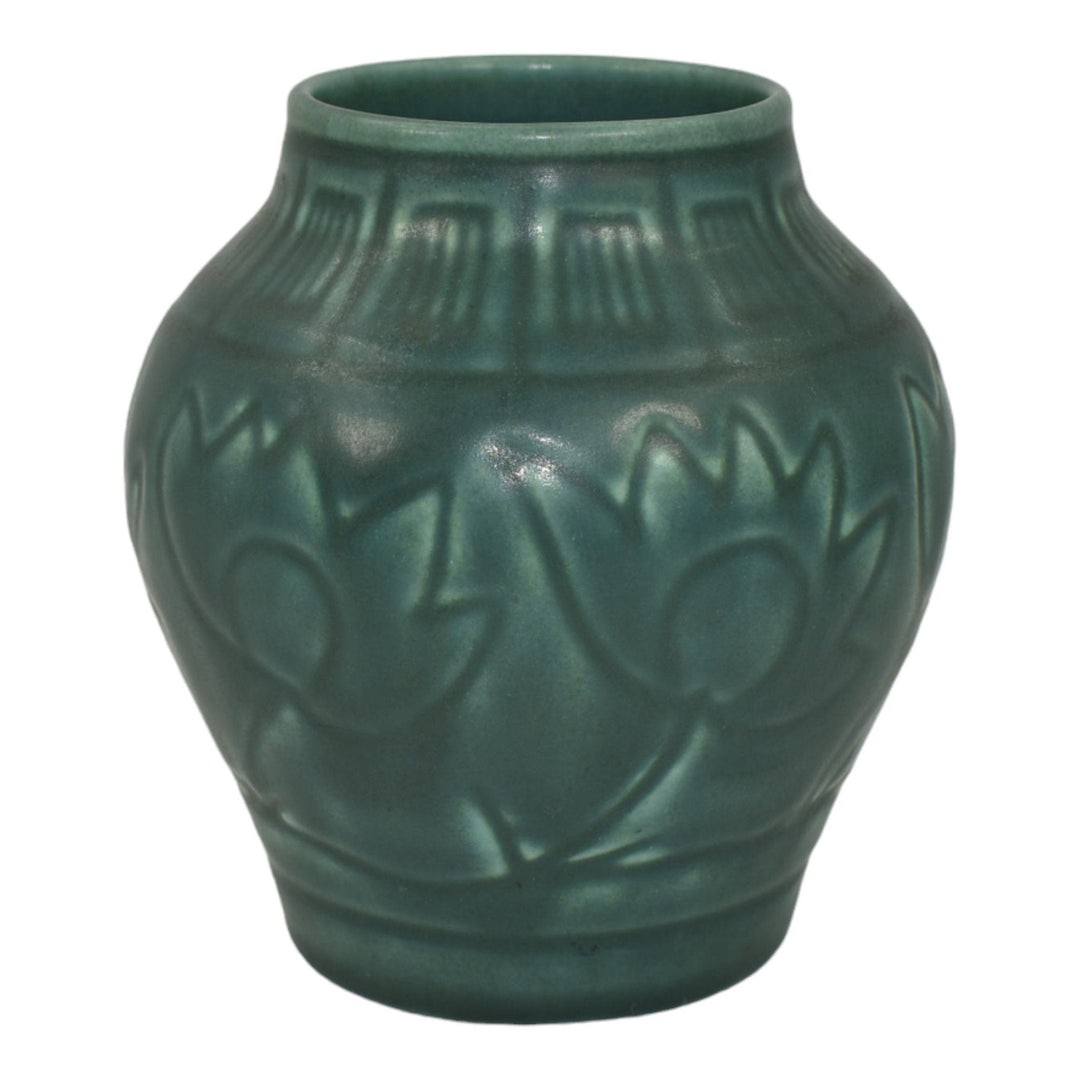 Rookwood 1928 Vintage Art Pottery Teal Green Ceramic Flower Vase 2874