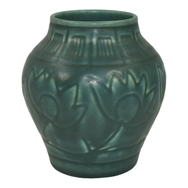 Rookwood 1928 Vintage Art Pottery Teal Green Ceramic Flower Vase 2874