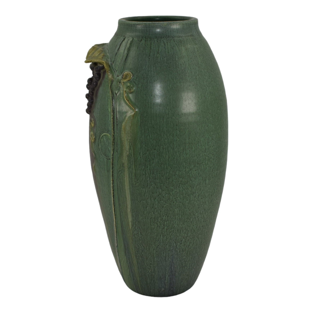 Ephraim Faience 2010 Hand Made Pottery Matte Green Vineyard Ceramic Vase D25