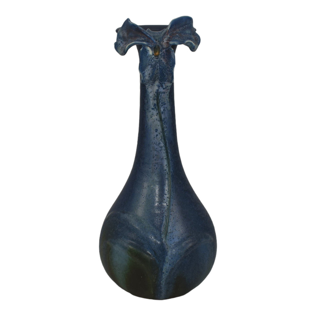 Ephraim Faience 2011 Hand Made Pottery Indigo Blue Moonlit Orchid Vase A05