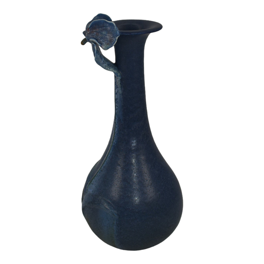 Ephraim Faience 2011 Hand Made Pottery Indigo Blue Moonlit Orchid Vase A05