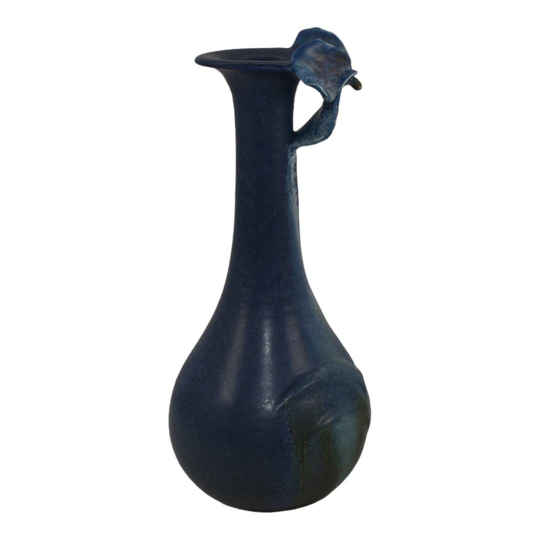 Ephraim Faience 2011 Hand Made Pottery Indigo Blue Moonlit Orchid Vase A05